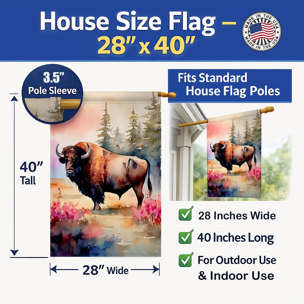 Wood Bison House Flag 28x40 Porch Sleeve Pole Decorative Outside Yard Banner Artwork Wall Hanging, Polyester