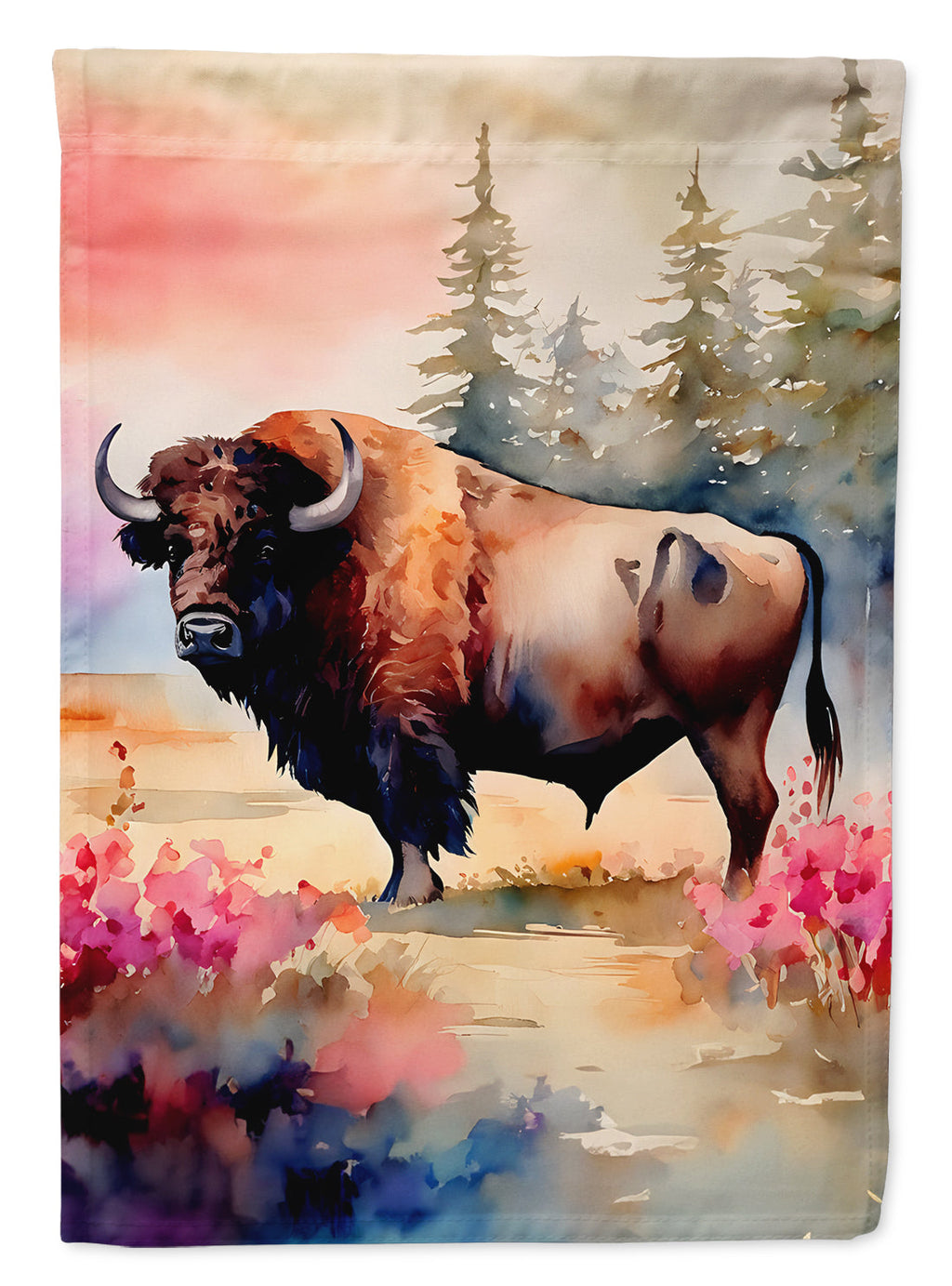 Wood Bison House Flag 28x40 Porch Sleeve Pole Decorative Outside Yard Banner Artwork Wall Hanging, Polyester