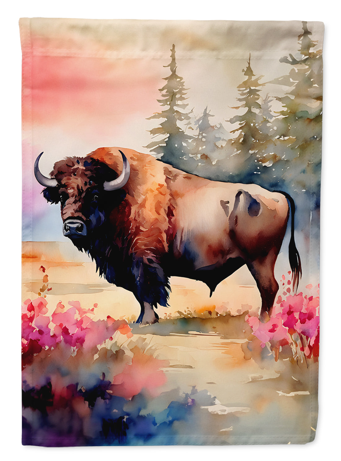 Wood Bison House Flag 28x40 Porch Sleeve Pole Decorative Outside Yard Banner Artwork Wall Hanging, Polyester