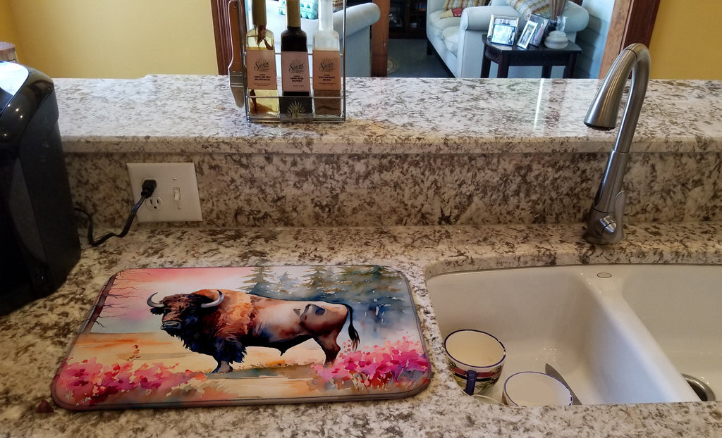 Wood Bison Dish Drying Mat Absorbent Dish Drying Mat Pad for Kitchen Counter Dish Drainer Mat for Countertop, 14 x 21", Multicolor