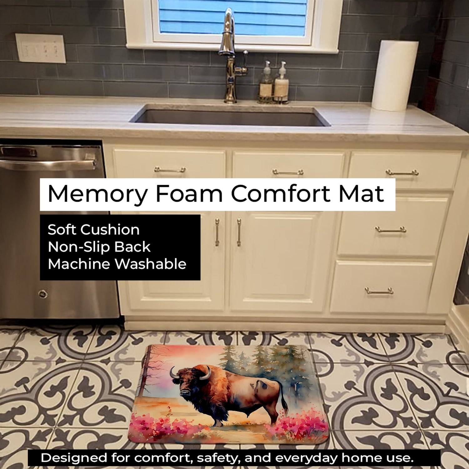 Wood Bison Memory Foam Kitchen Mat Machine Washable Anti-Fatigue Cushion Comfort Bath or Kitchen Rug
