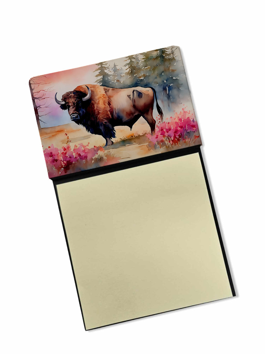 Wood Bison Watercolor Sticky Note Holder Refillable Dispenser Desk Accessory 3x3 Pad Gift