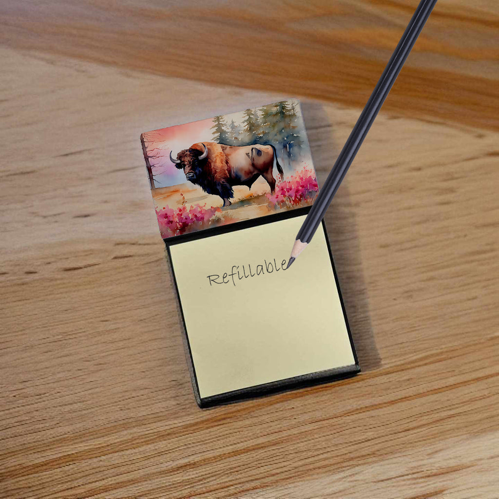 Wood Bison Watercolor Sticky Note Holder Refillable Dispenser Desk Accessory 3x3 Pad Gift