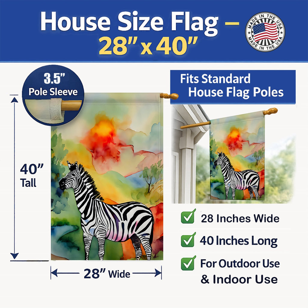 Zebra House Flag 28x40 Porch Sleeve Pole Decorative Outside Yard Banner Artwork Wall Hanging, Polyester