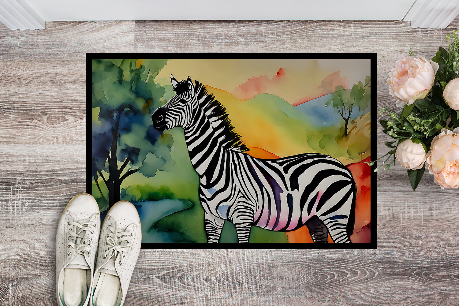 Zebra Doormat Indoor Outdoor 24H X 36W Front Door Mat Rugs for Entryway, Non Slip Washable Low Pile,