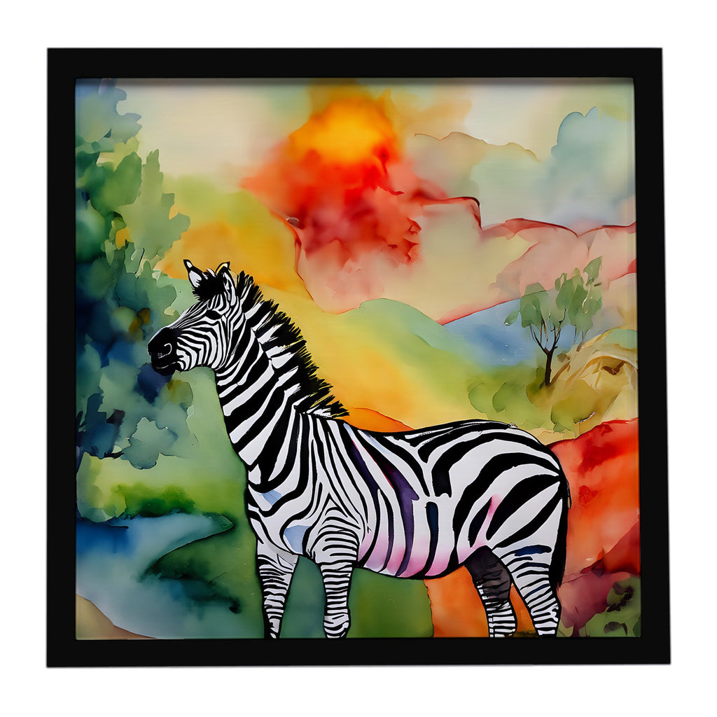 Zebra Framed Metal Print Bathroom, Kitchen, Office, Home Decor Wall Art Ready to Hang, Square, 8X8