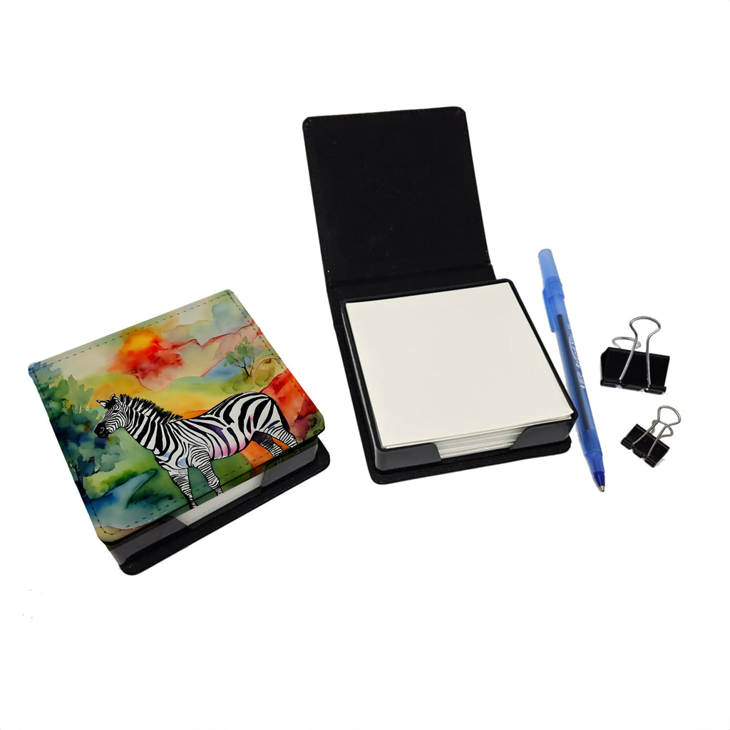 Zebra PU Leather Note Paper Holder with Artist-Designed Cover, Desk Accessory, Office Gift