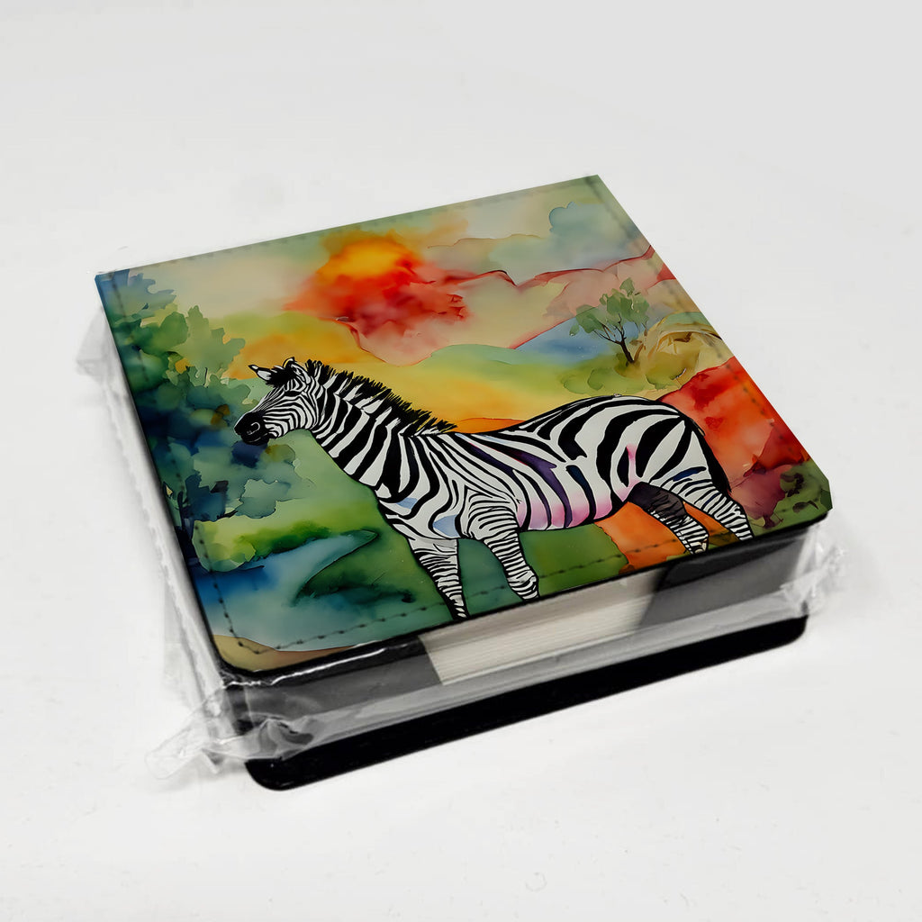 Zebra PU Leather Note Paper Holder with Artist-Designed Cover, Desk Accessory, Office Gift