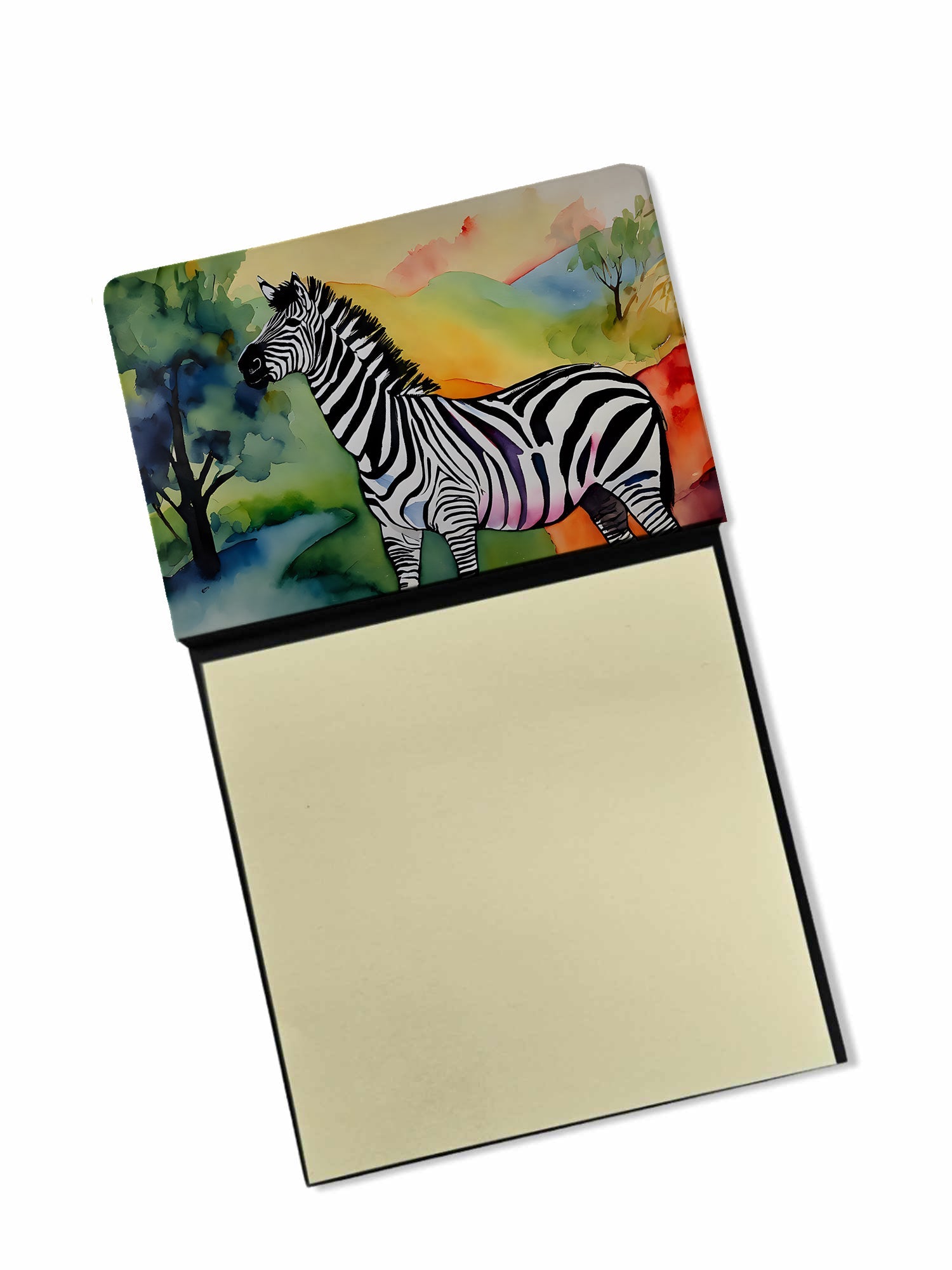Zebra Watercolor Sticky Note Holder Refillable Dispenser Desk Accessory 3x3 Pad Gift