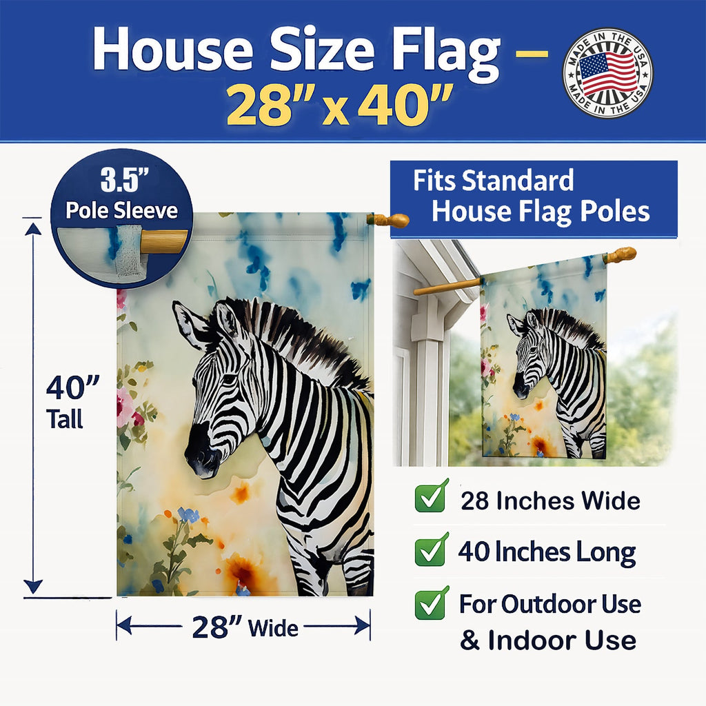 Zebra House Flag 28x40 Porch Sleeve Pole Decorative Outside Yard Banner Artwork Wall Hanging, Polyester