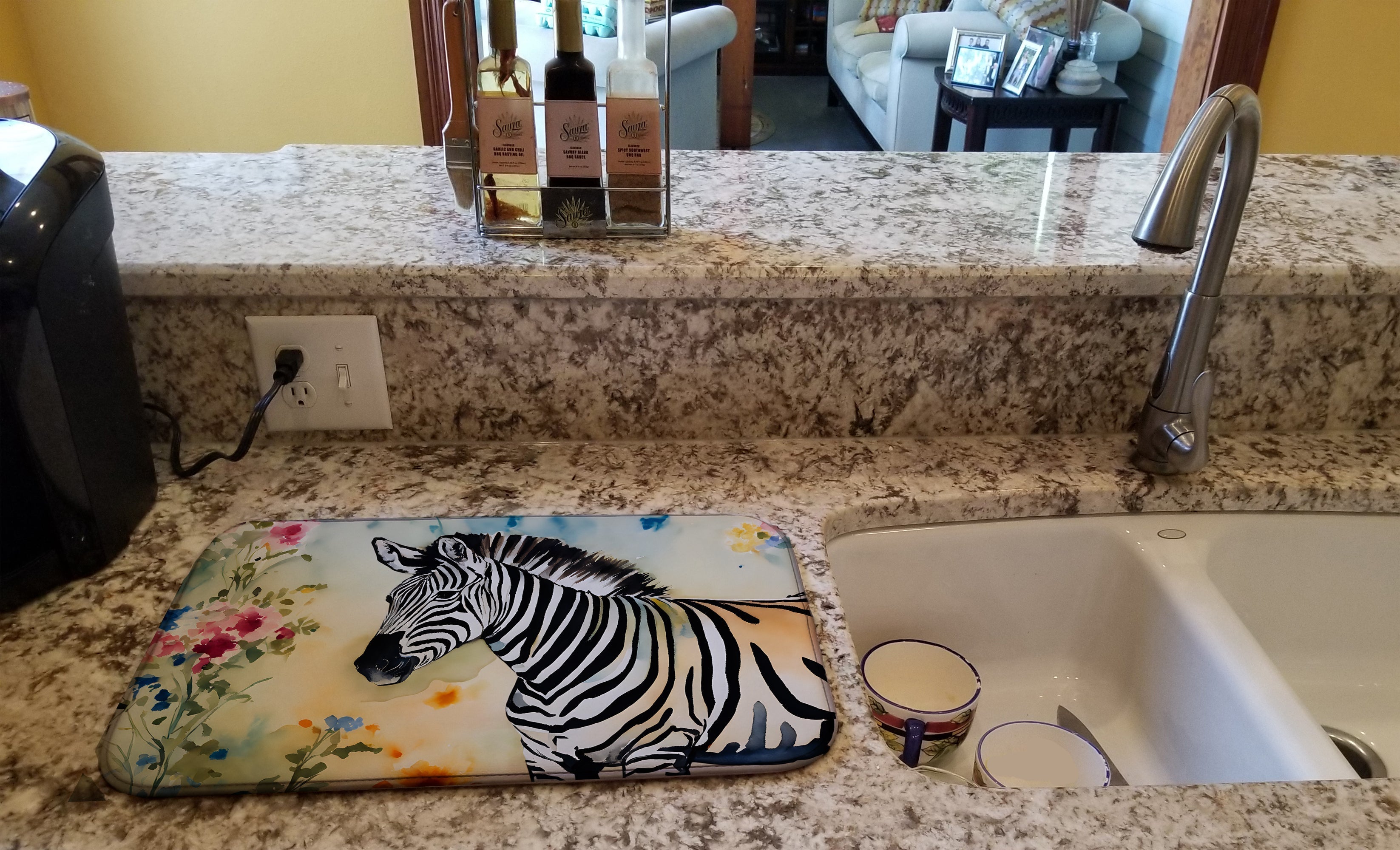 Zebra Dish Drying Mat Absorbent Dish Drying Mat Pad for Kitchen Counter Dish Drainer Mat for Countertop, 14 x 21", Multicolor