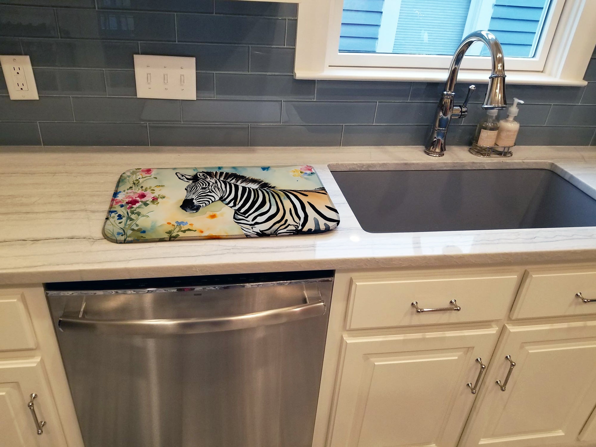 Zebra Dish Drying Mat Absorbent Dish Drying Mat Pad for Kitchen Counter Dish Drainer Mat for Countertop, 14 x 21", Multicolor