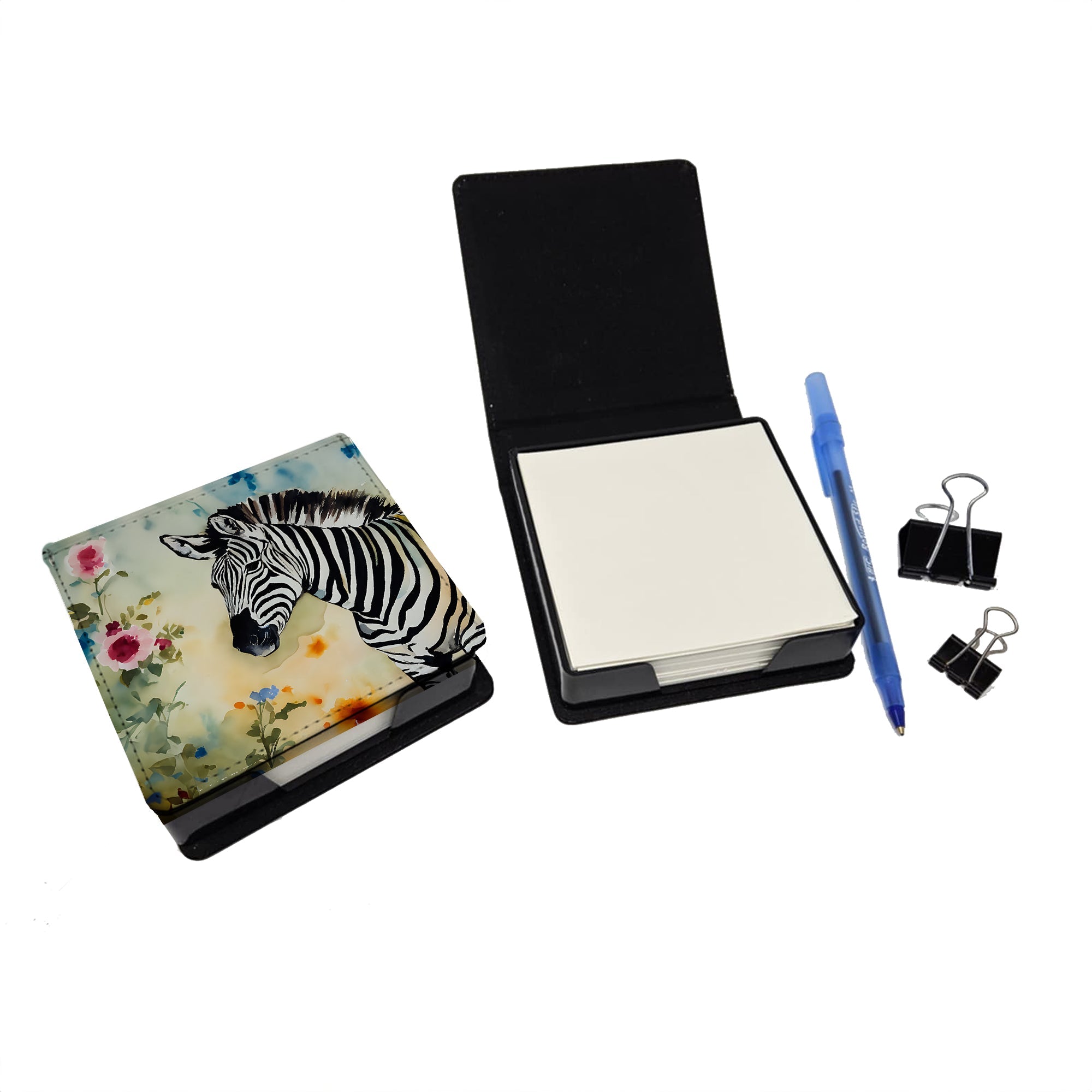 Zebra PU Leather Note Paper Holder with Artist-Designed Cover, Desk Accessory, Office Gift