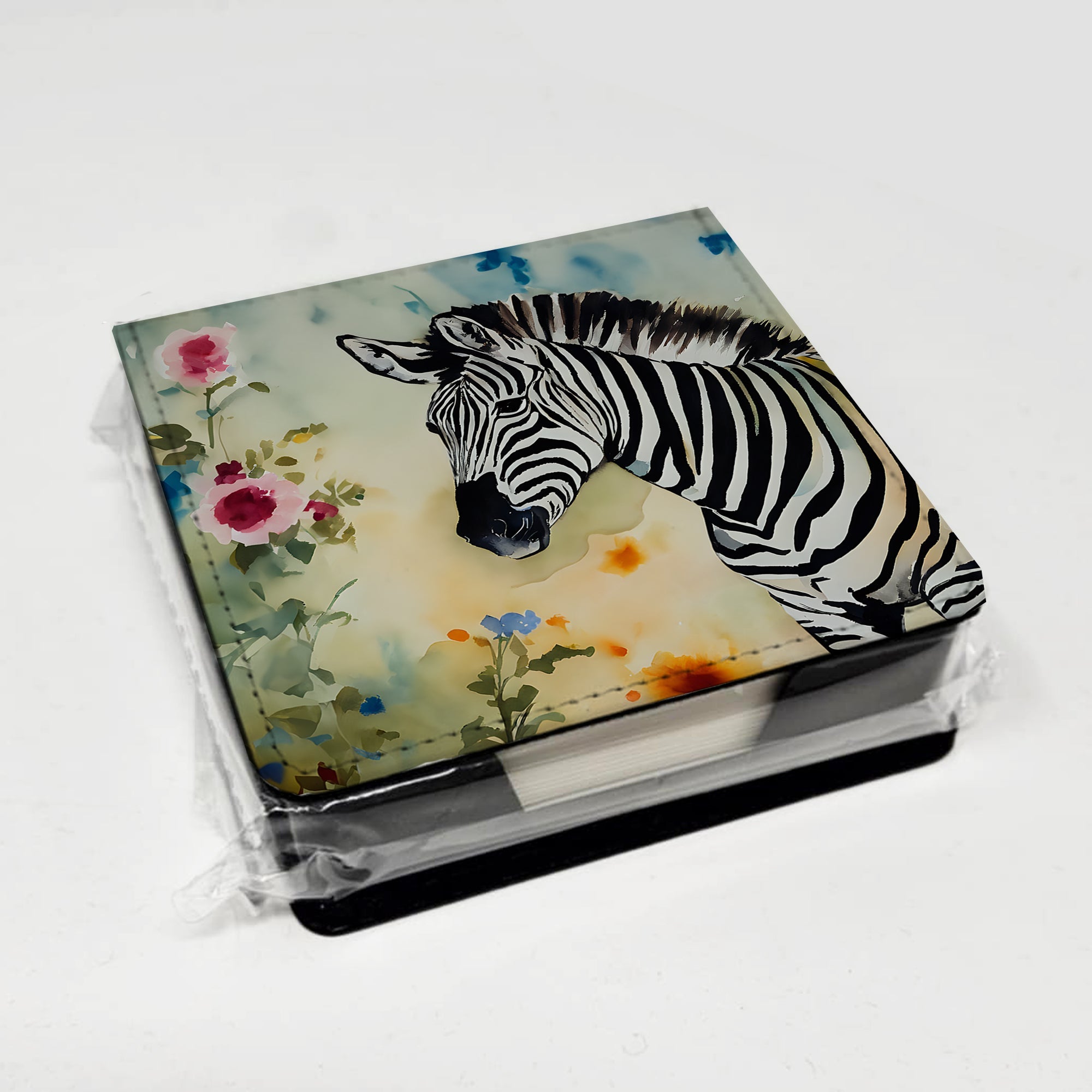 Zebra PU Leather Note Paper Holder with Artist-Designed Cover, Desk Accessory, Office Gift
