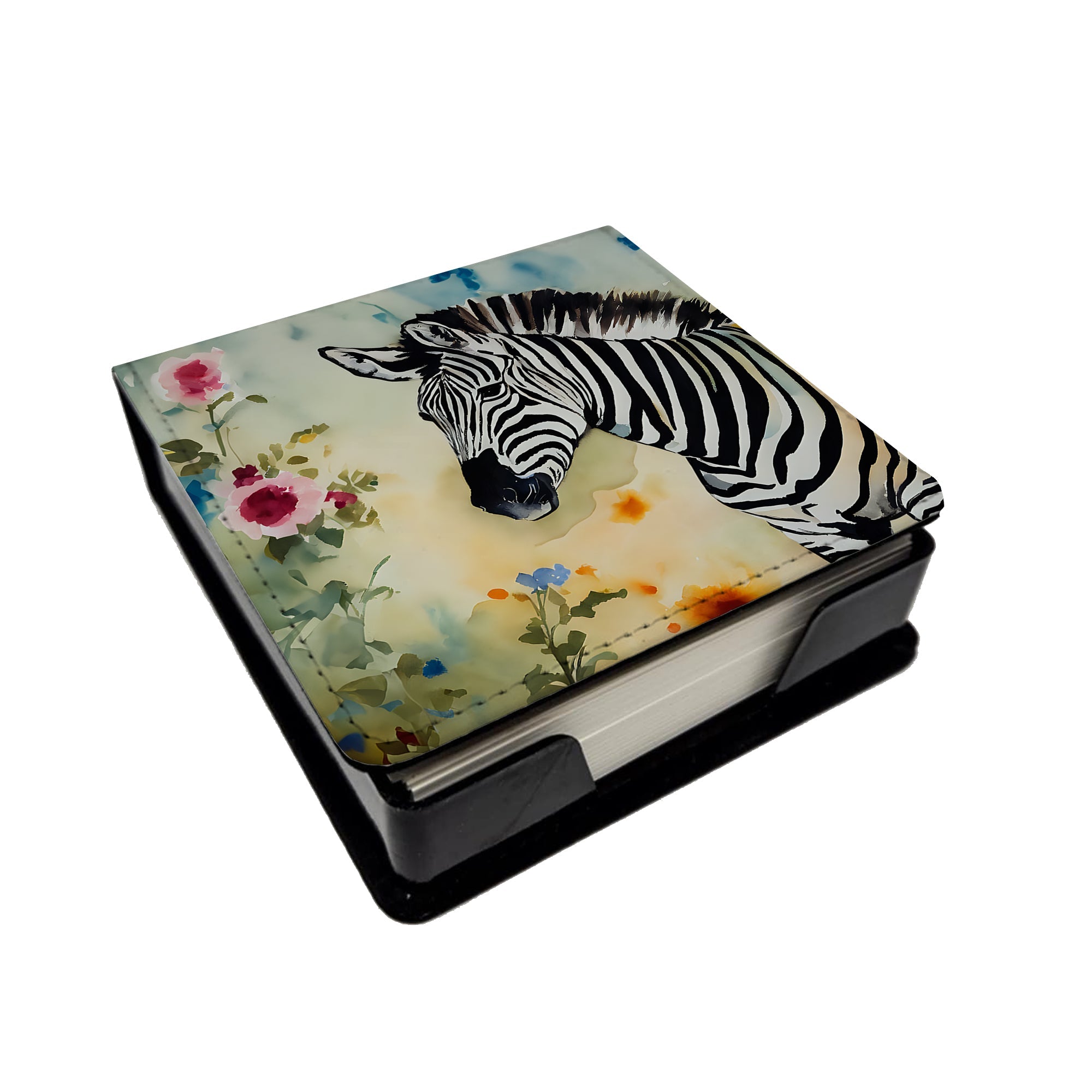 Zebra PU Leather Note Paper Holder with Artist-Designed Cover, Desk Accessory, Office Gift