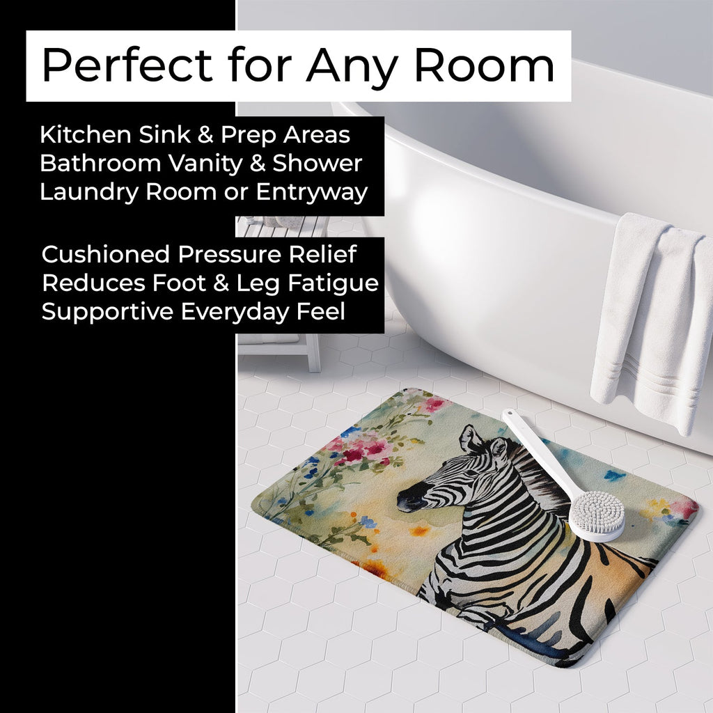 Zebra Memory Foam Kitchen Mat Machine Washable Anti-Fatigue Cushion Comfort Bath or Kitchen Rug