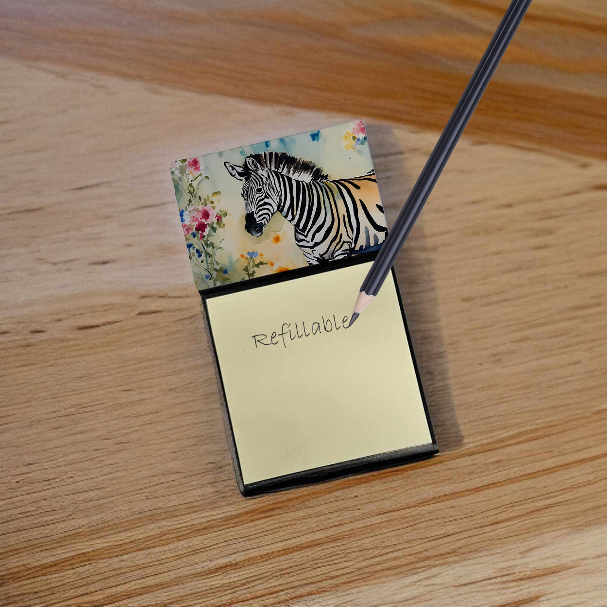 Zebra Watercolor Sticky Note Holder Refillable Dispenser Desk Accessory 3x3 Pad Gift