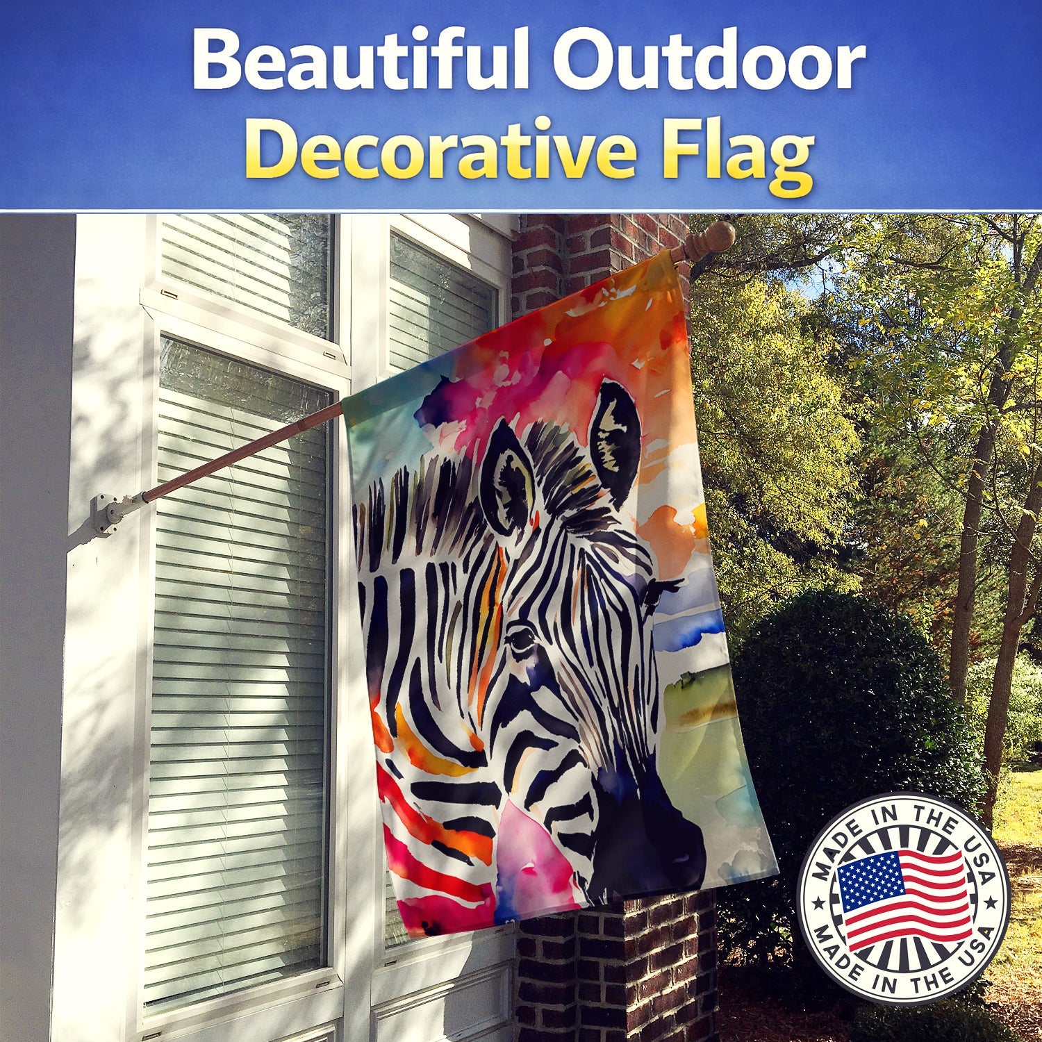 Zebra House Flag 28x40 Porch Sleeve Pole Decorative Outside Yard Banner Artwork Wall Hanging, Polyester