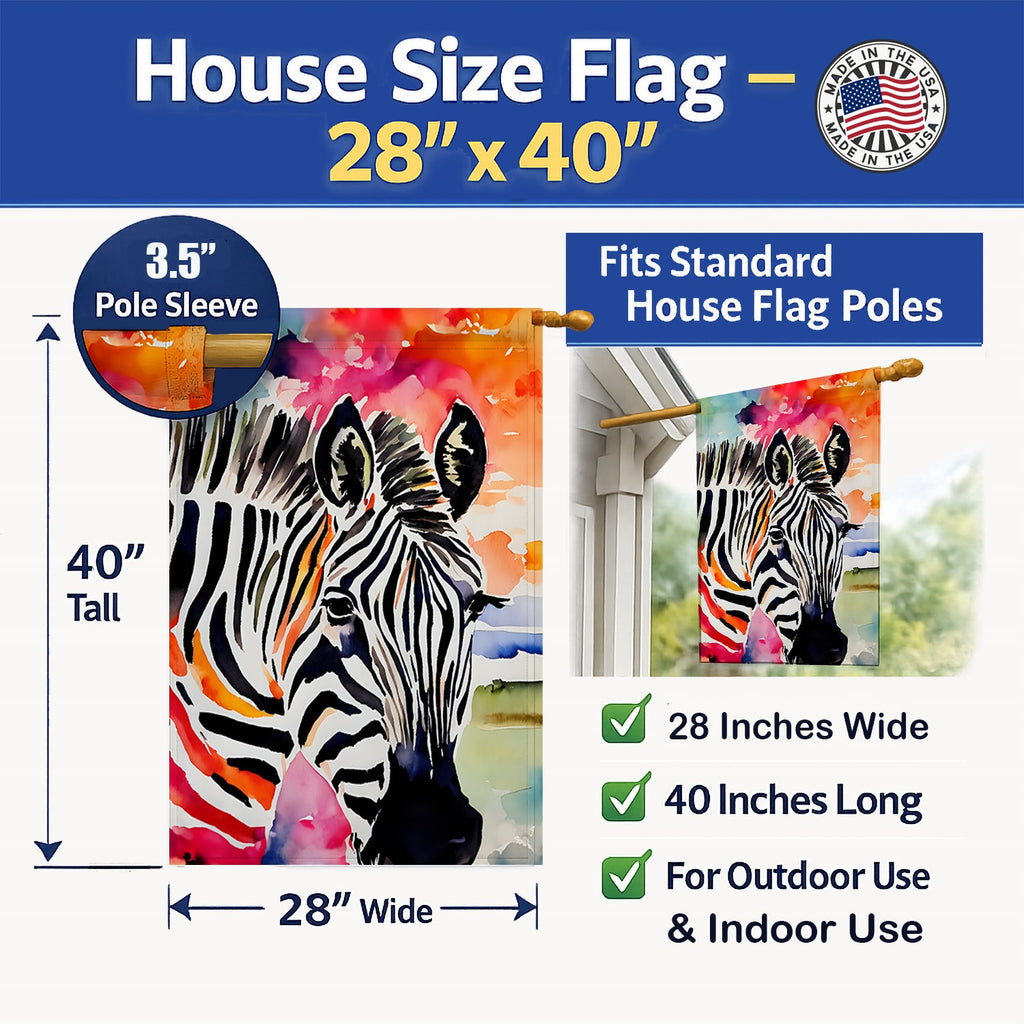 Zebra House Flag 28x40 Porch Sleeve Pole Decorative Outside Yard Banner Artwork Wall Hanging, Polyester