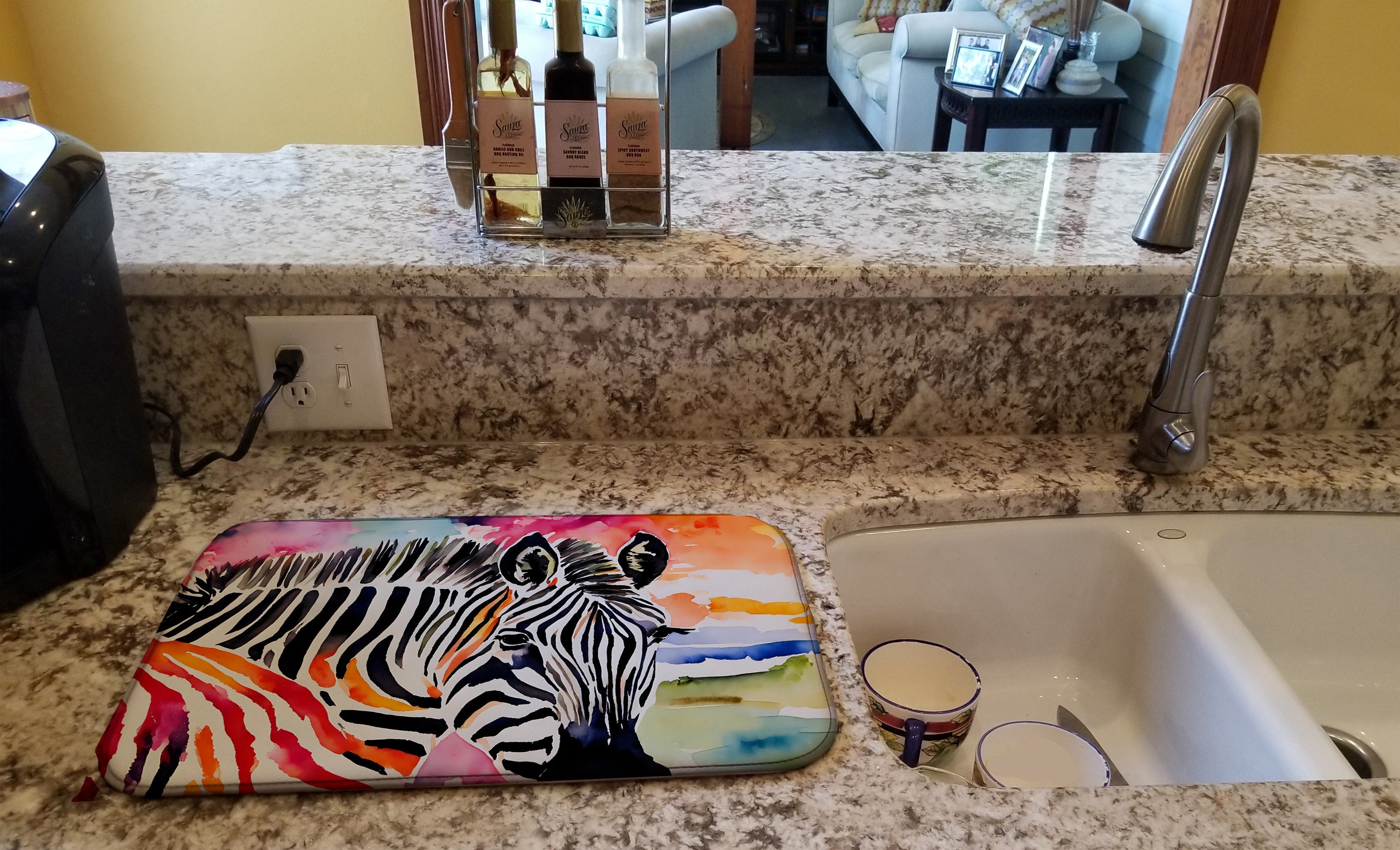 Zebra Dish Drying Mat Absorbent Dish Drying Mat Pad for Kitchen Counter Dish Drainer Mat for Countertop, 14 x 21", Multicolor