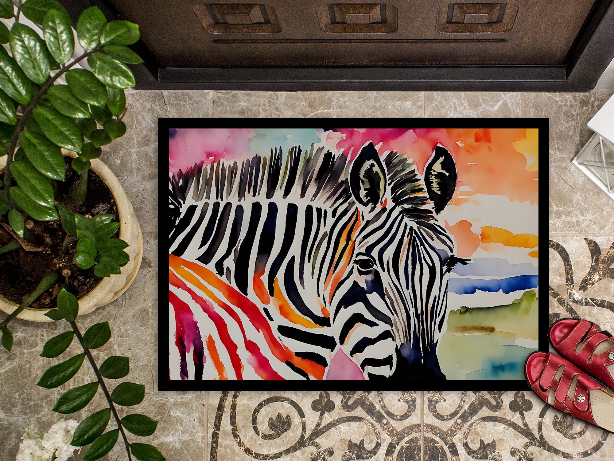 Zebra Doormat Indoor Outdoor 18H X 27W Front Door Mat Rugs for Entryway, Non Slip Washable