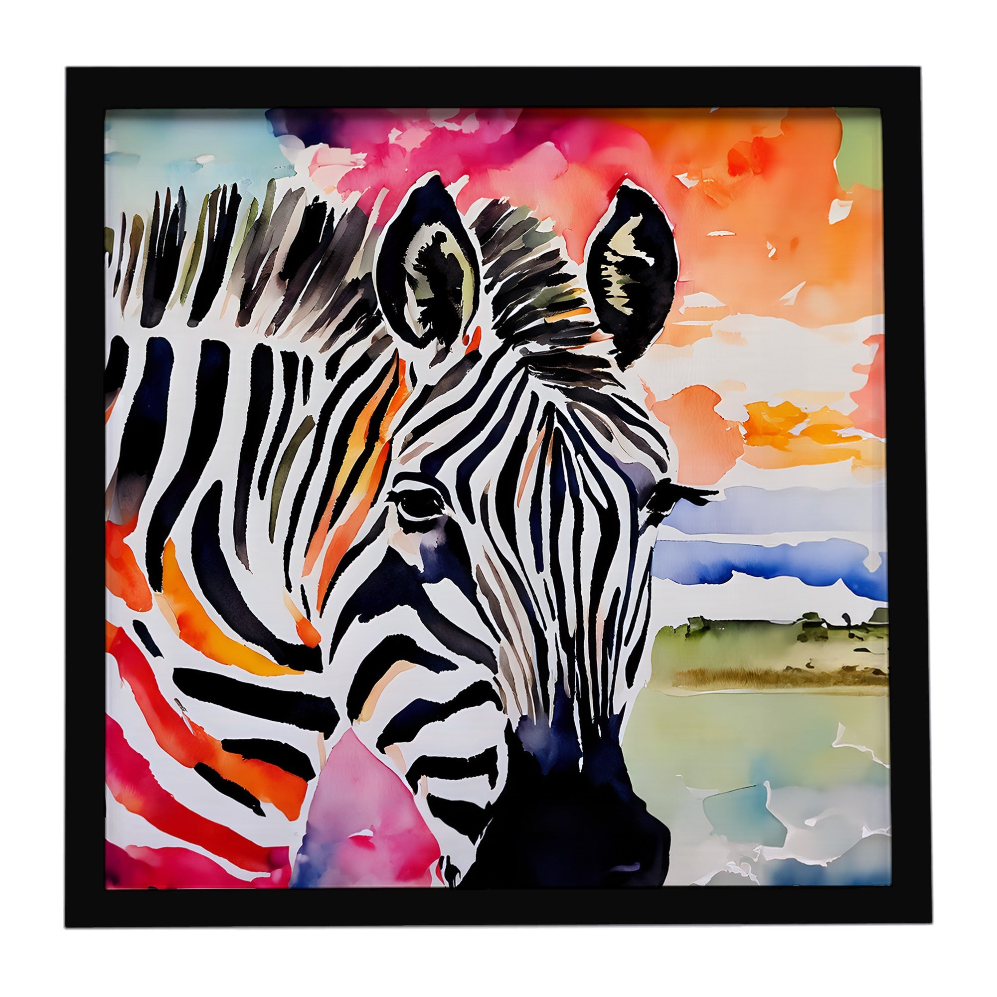 Zebra Framed Metal Print Bathroom, Kitchen, Office, Home Decor Wall Art Ready to Hang, Square, 8X8
