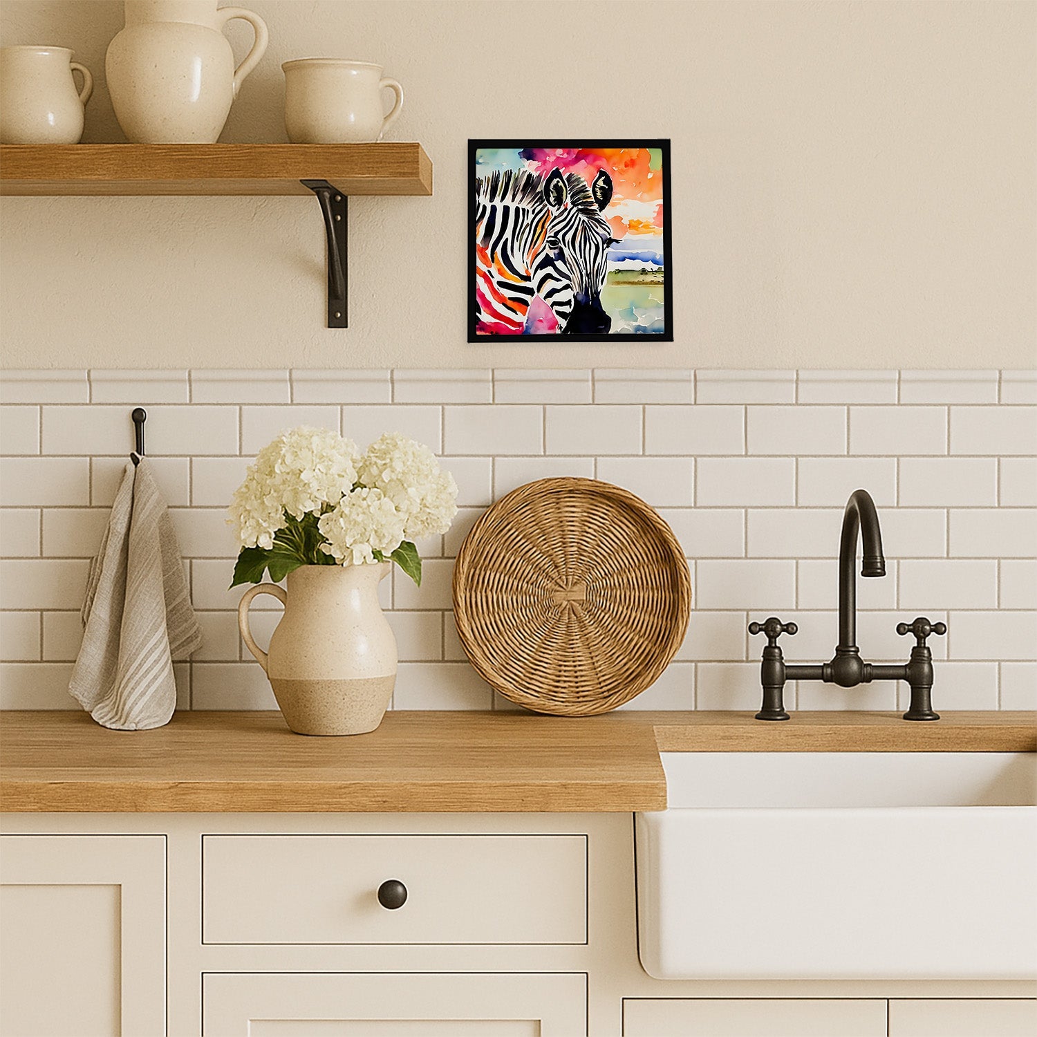 Zebra Framed Metal Print Bathroom, Kitchen, Office, Home Decor Wall Art Ready to Hang, Square, 8X8