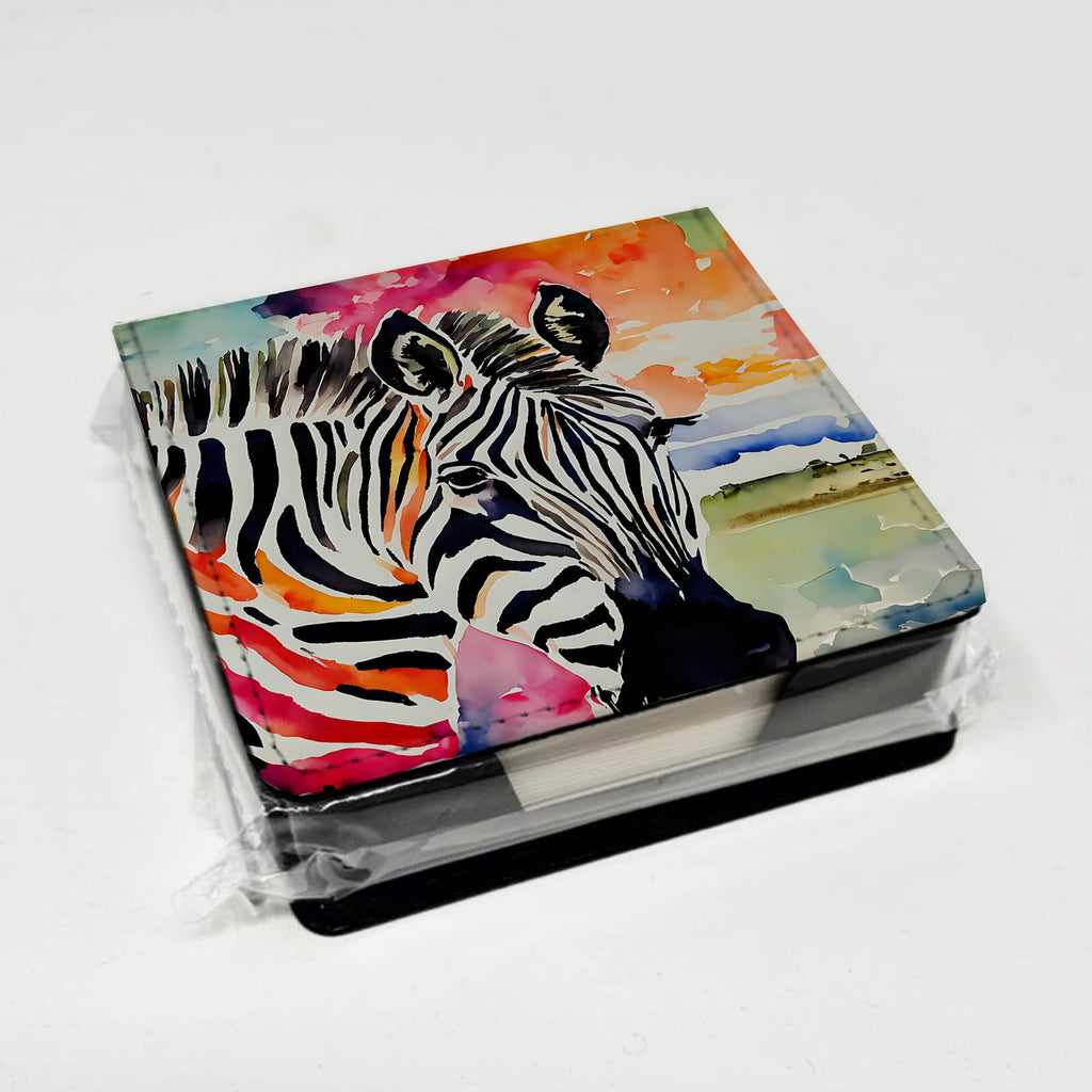 Zebra PU Leather Note Paper Holder with Artist-Designed Cover, Desk Accessory, Office Gift