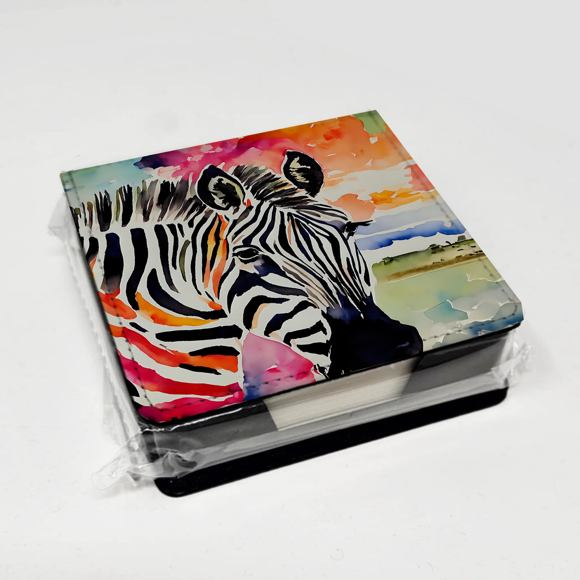 Zebra PU Leather Note Paper Holder with Artist-Designed Cover, Desk Accessory, Office Gift