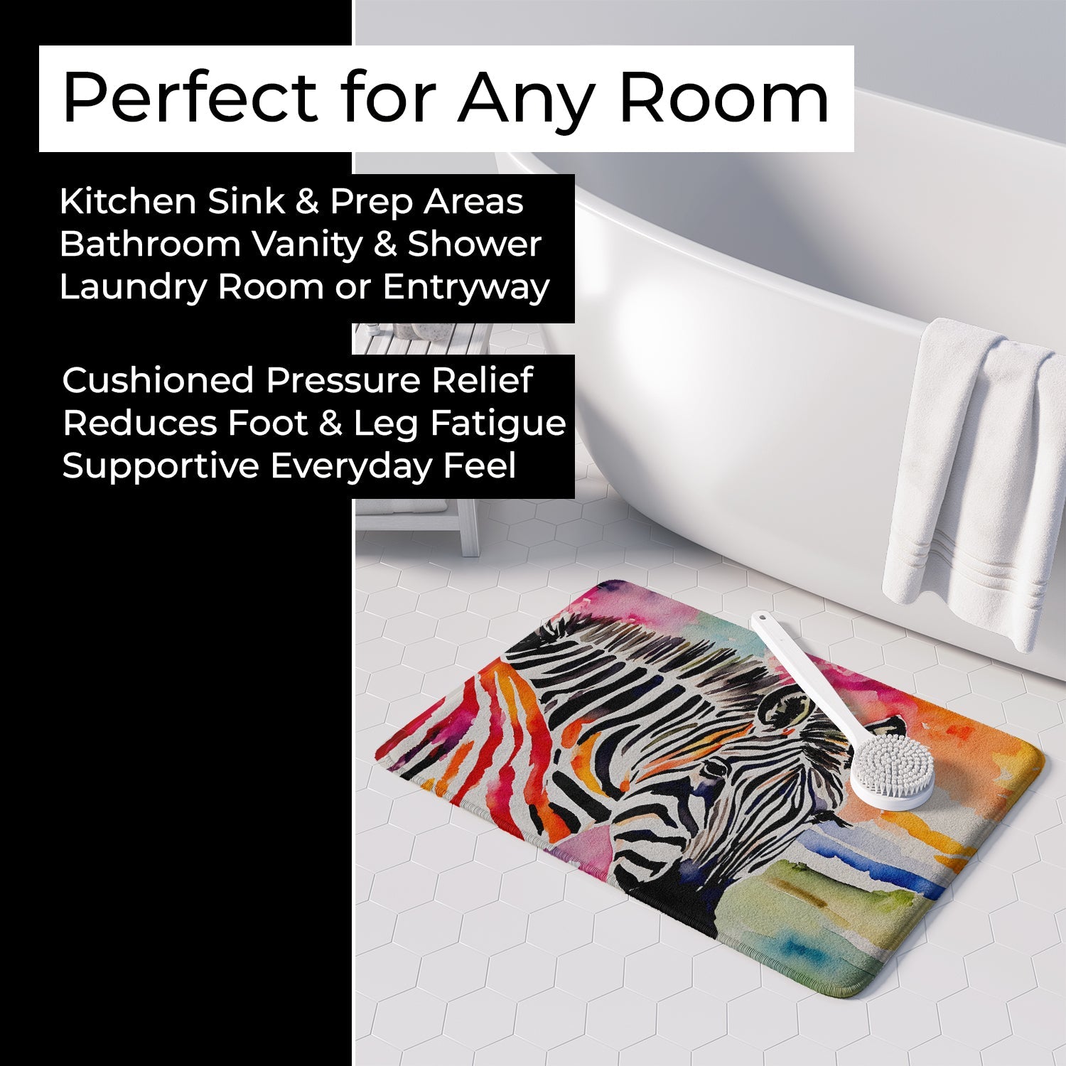 Zebra Memory Foam Kitchen Mat Machine Washable Anti-Fatigue Cushion Comfort Bath or Kitchen Rug