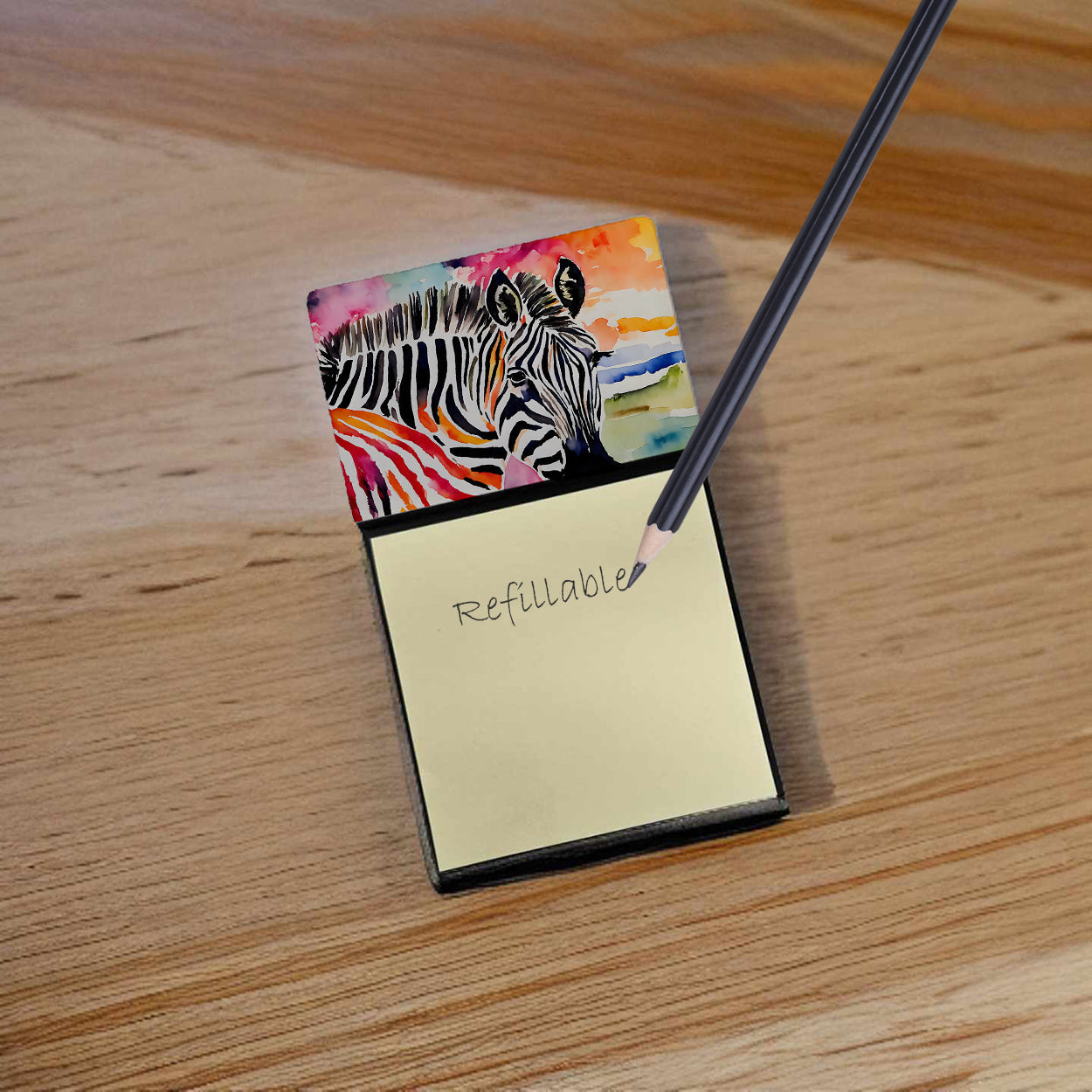 Zebra Watercolor Sticky Note Holder Refillable Dispenser Desk Accessory 3x3 Pad Gift