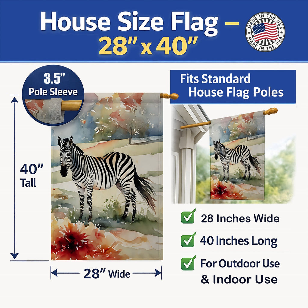Zebra House Flag 28x40 Porch Sleeve Pole Decorative Outside Yard Banner Artwork Wall Hanging, Polyester