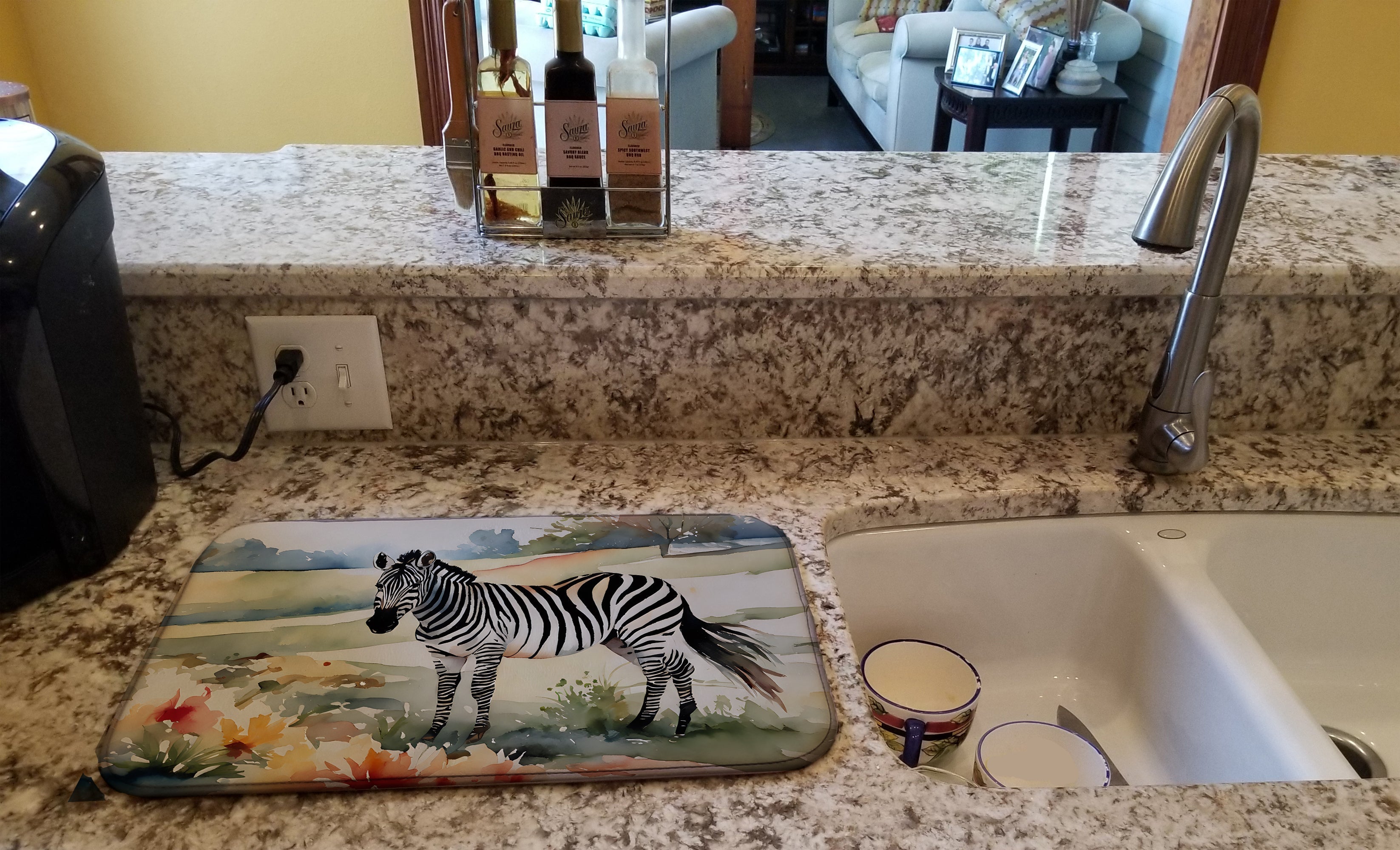 Zebra Dish Drying Mat Absorbent Dish Drying Mat Pad for Kitchen Counter Dish Drainer Mat for Countertop, 14 x 21", Multicolor