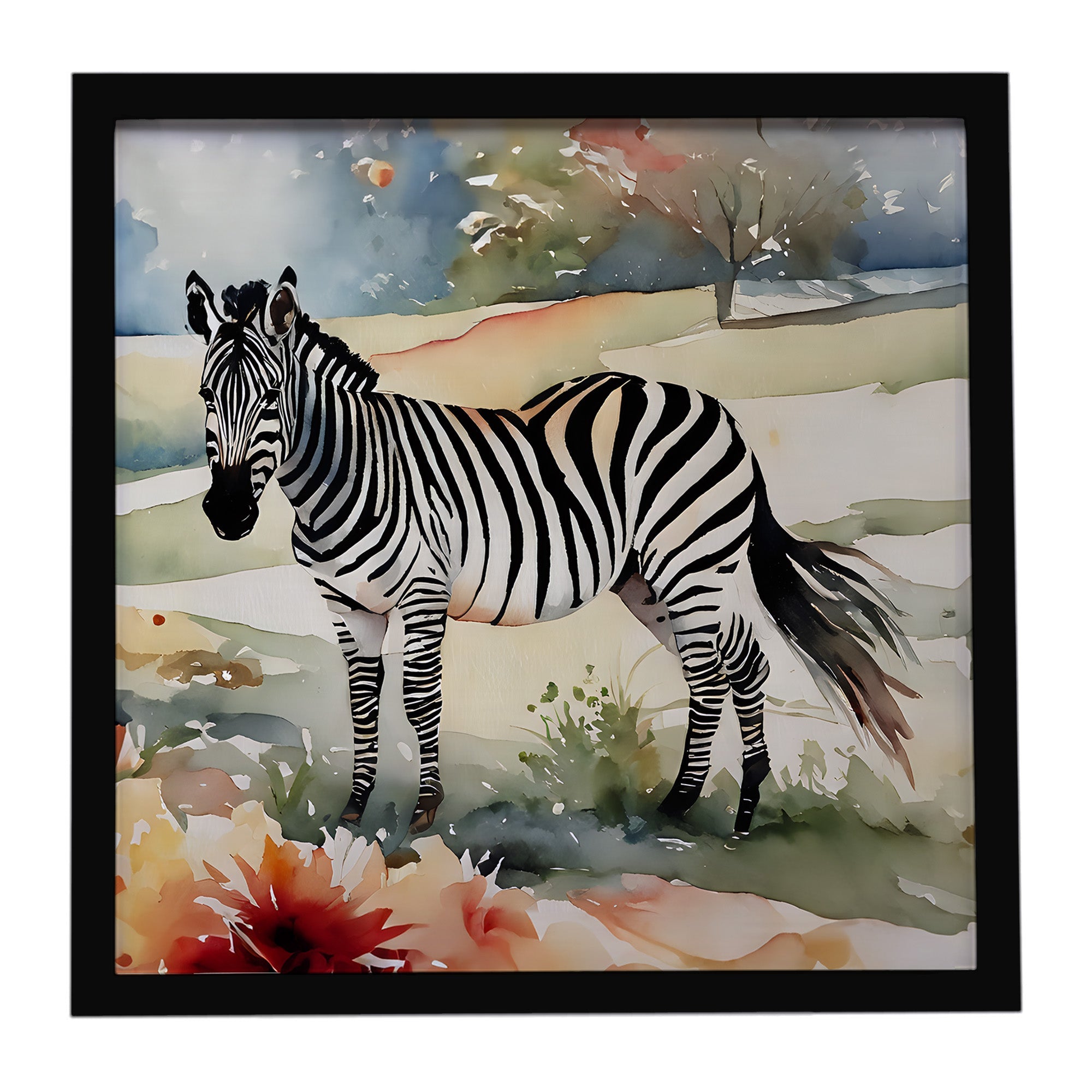 Zebra Framed Metal Print Bathroom, Kitchen, Office, Home Decor Wall Art Ready to Hang, Square, 8X8