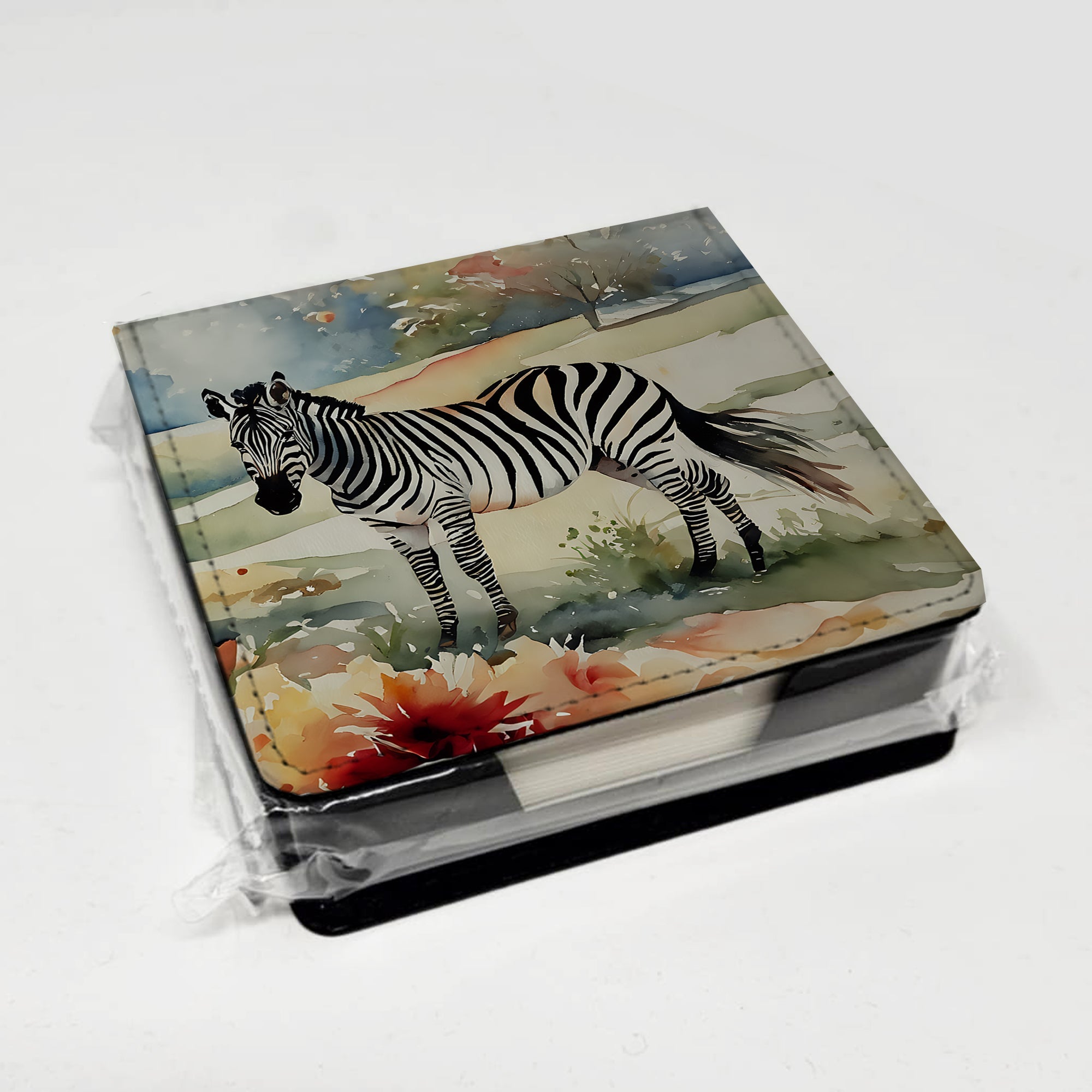 Zebra PU Leather Note Paper Holder with Artist-Designed Cover, Desk Accessory, Office Gift