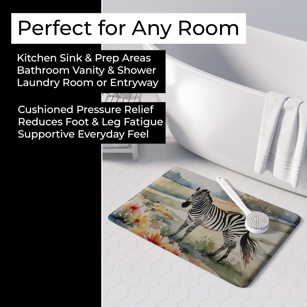 Zebra Memory Foam Kitchen Mat Machine Washable Anti-Fatigue Cushion Comfort Bath or Kitchen Rug