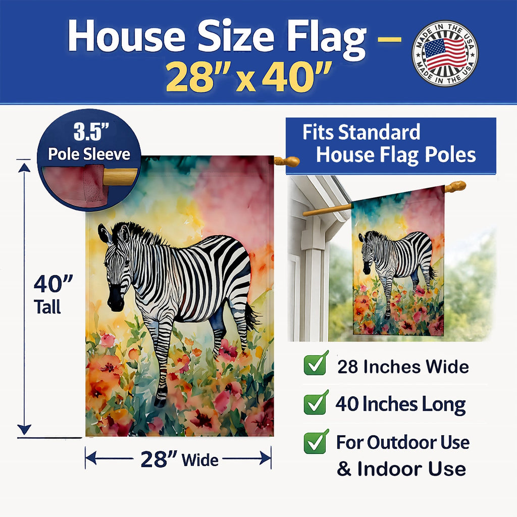 Zebra House Flag 28x40 Porch Sleeve Pole Decorative Outside Yard Banner Artwork Wall Hanging, Polyester