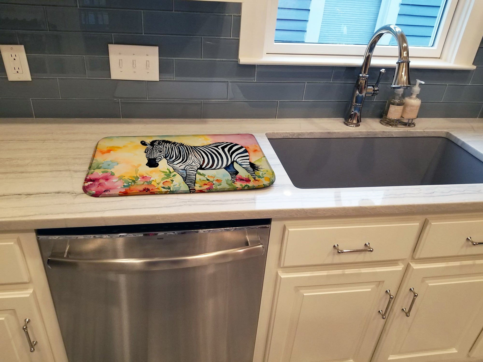 Zebra Dish Drying Mat Absorbent Dish Drying Mat Pad for Kitchen Counter Dish Drainer Mat for Countertop, 14 x 21", Multicolor