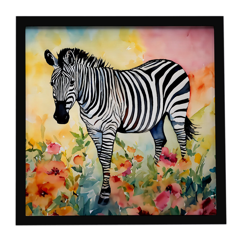 Zebra Framed Metal Print Bathroom, Kitchen, Office, Home Decor Wall Art Ready to Hang, Square, 8X8