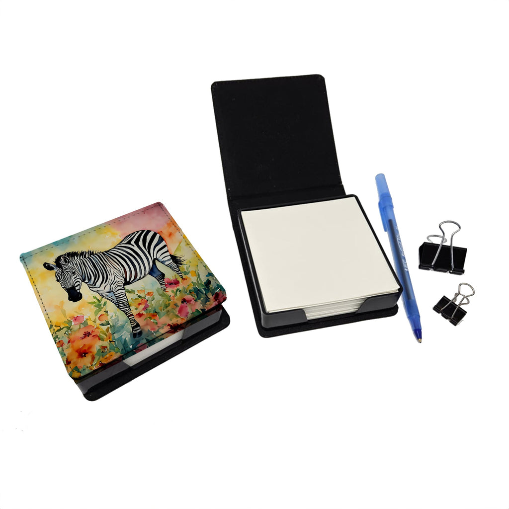 Zebra PU Leather Note Paper Holder with Artist-Designed Cover, Desk Accessory, Office Gift