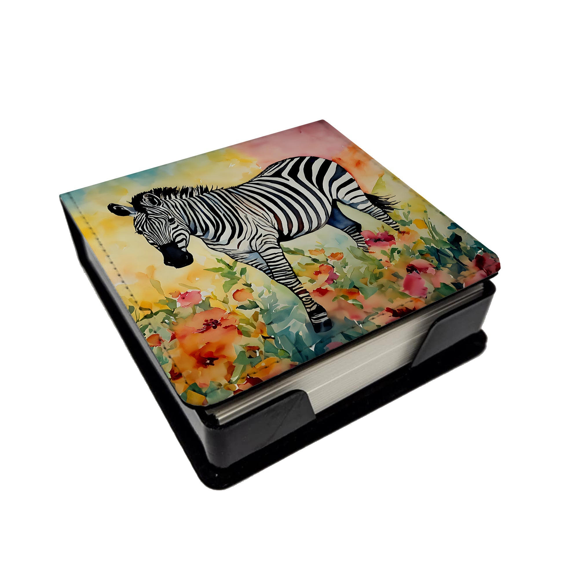 Zebra PU Leather Note Paper Holder with Artist-Designed Cover, Desk Accessory, Office Gift