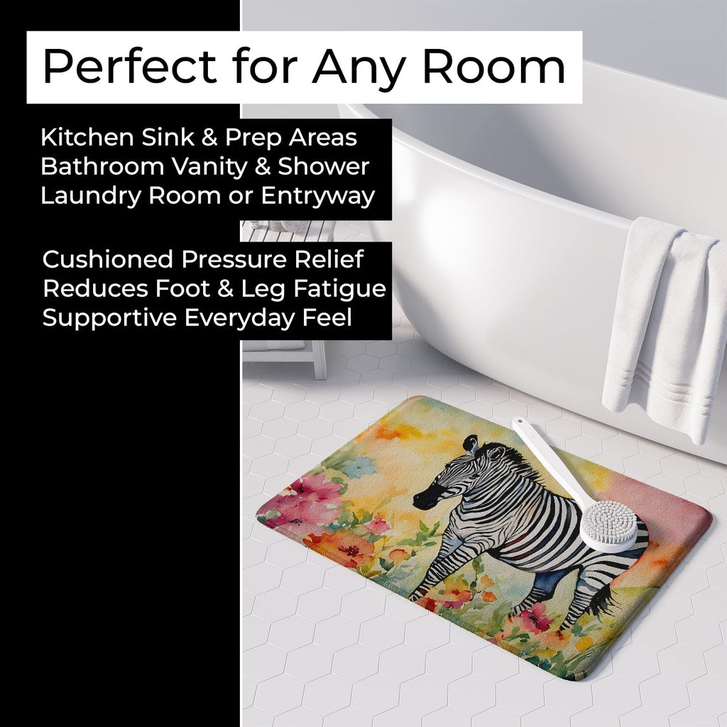 Zebra Memory Foam Kitchen Mat Machine Washable Anti-Fatigue Cushion Comfort Bath or Kitchen Rug