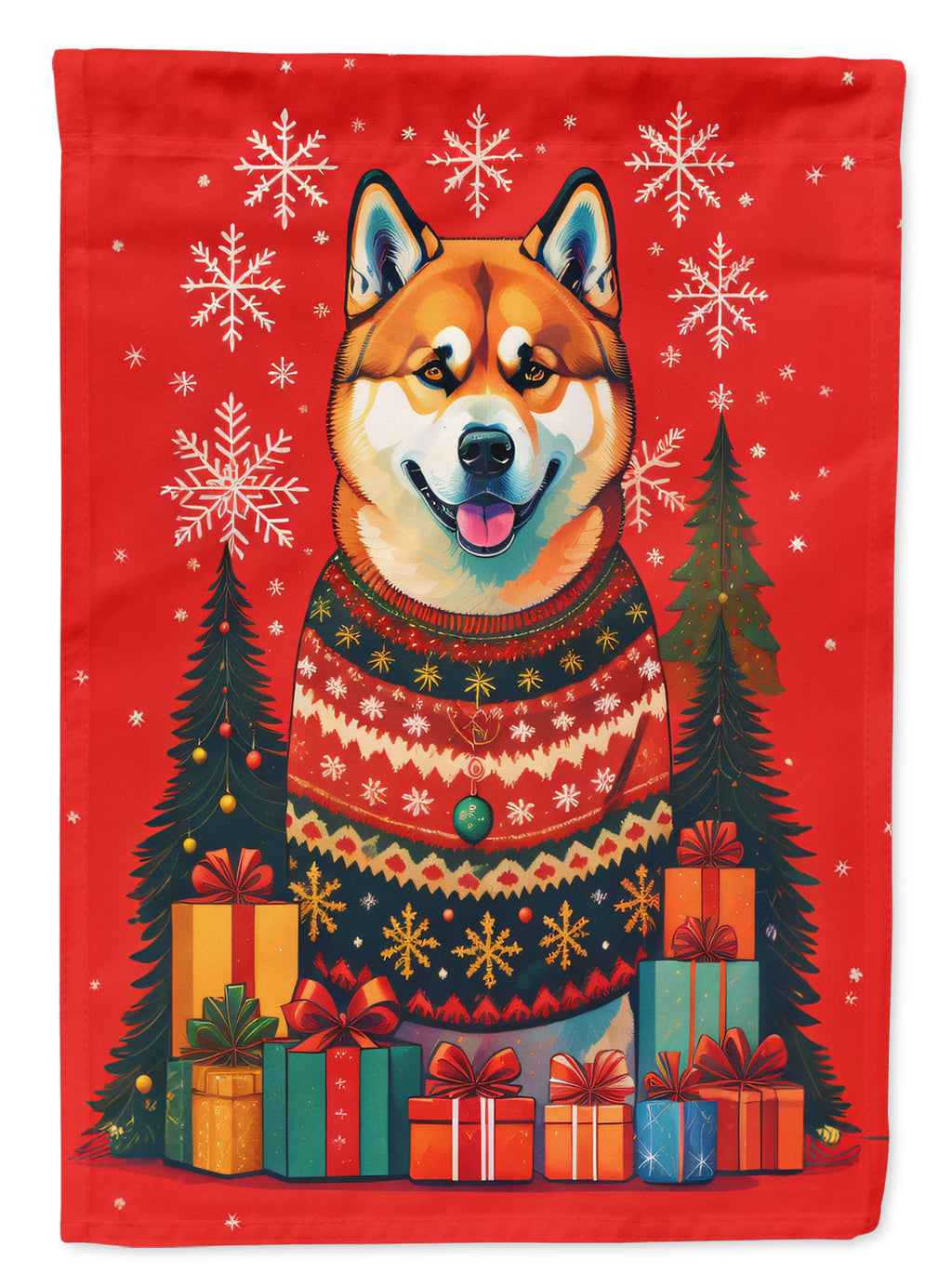 Akita Holiday Christmas House Flag 28x40 Porch Sleeve Pole Decorative Outside Yard Banner Artwork Wall Hanging, Polyester