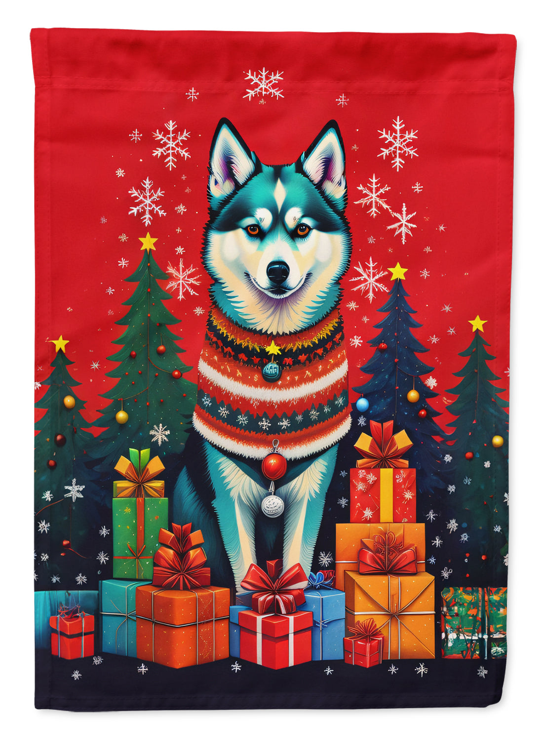 Alaskan Klee Kai Holiday Christmas House Flag 28x40 Porch Sleeve Pole Decorative Outside Yard Banner Artwork Wall Hanging, Polyester