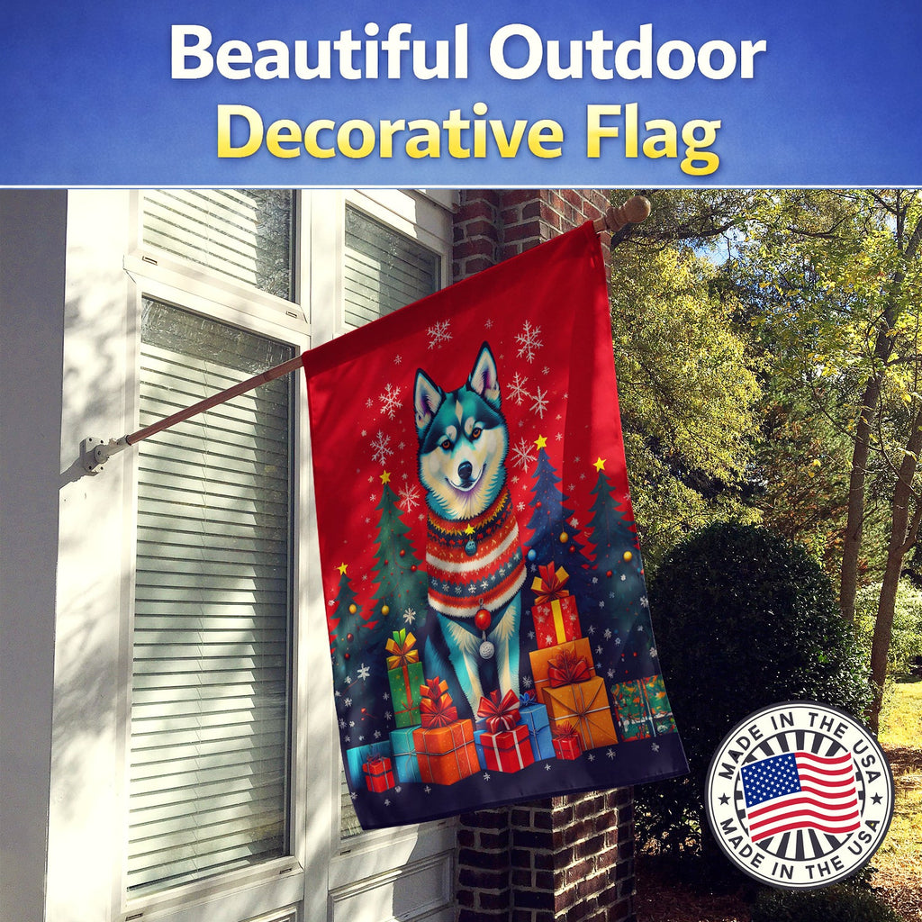 Alaskan Klee Kai Holiday Christmas House Flag 28x40 Porch Sleeve Pole Decorative Outside Yard Banner Artwork Wall Hanging, Polyester