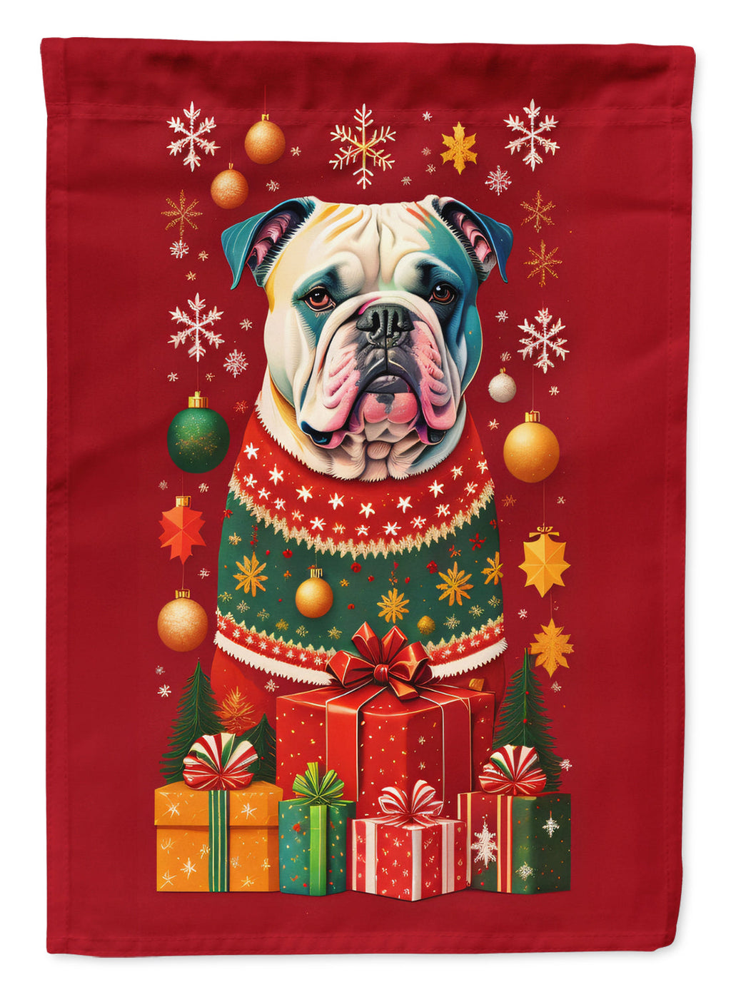 American Bulldog Holiday Christmas House Flag 28x40 Porch Sleeve Pole Decorative Outside Yard Banner Artwork Wall Hanging, Polyester
