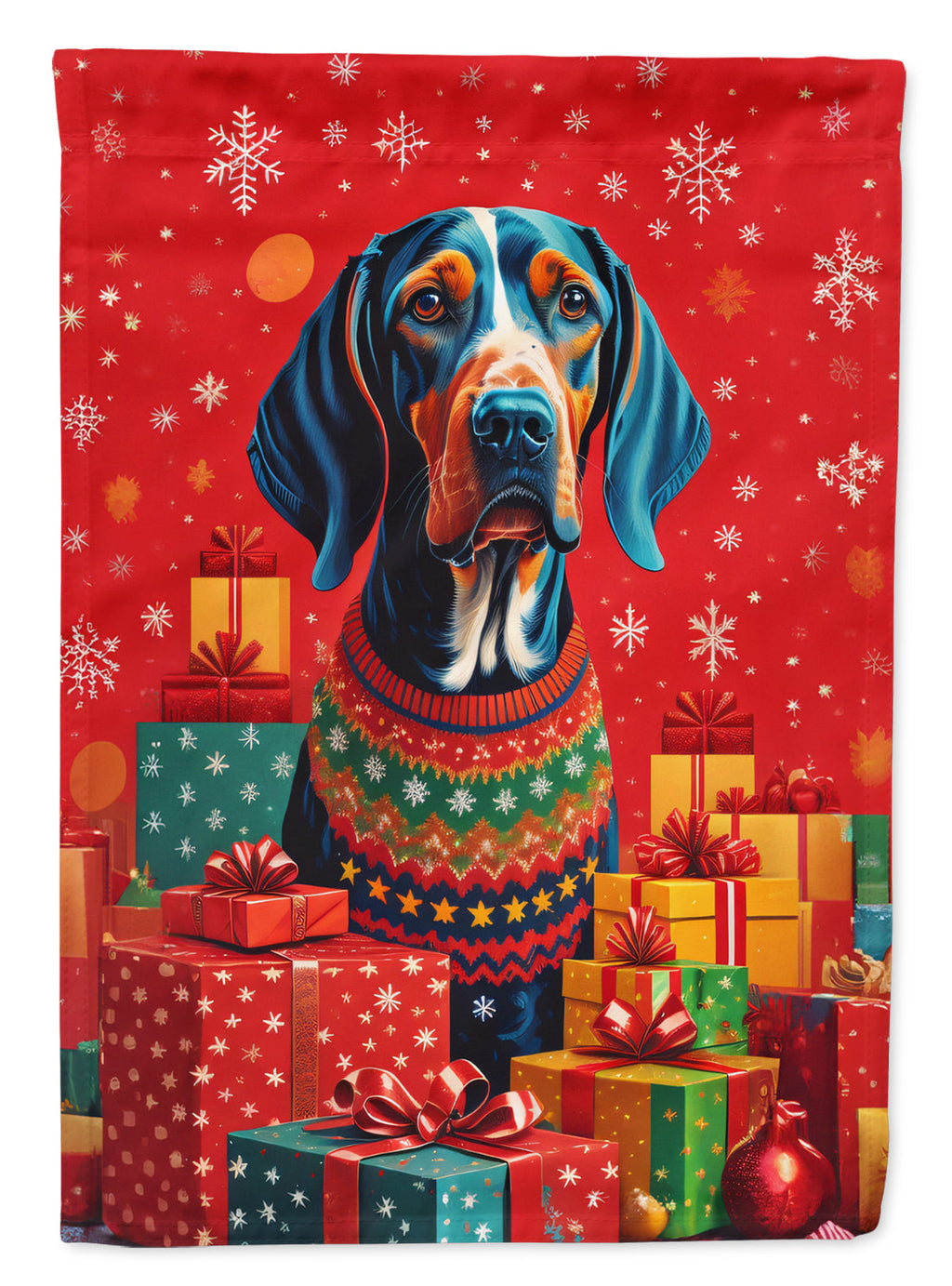 American English Coonhound Holiday Christmas House Flag 28x40 Porch Sleeve Pole Decorative Outside Yard Banner Artwork Wall Hanging, Polyester