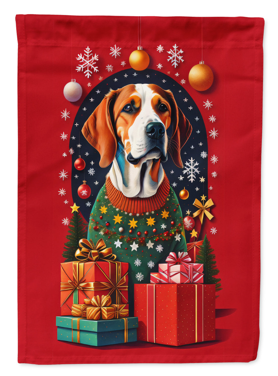 American Foxhound Dog Holiday Christmas House Flag 28x40 Porch Sleeve Pole Decorative Outside Yard Banner Artwork Wall Hanging, Polyester