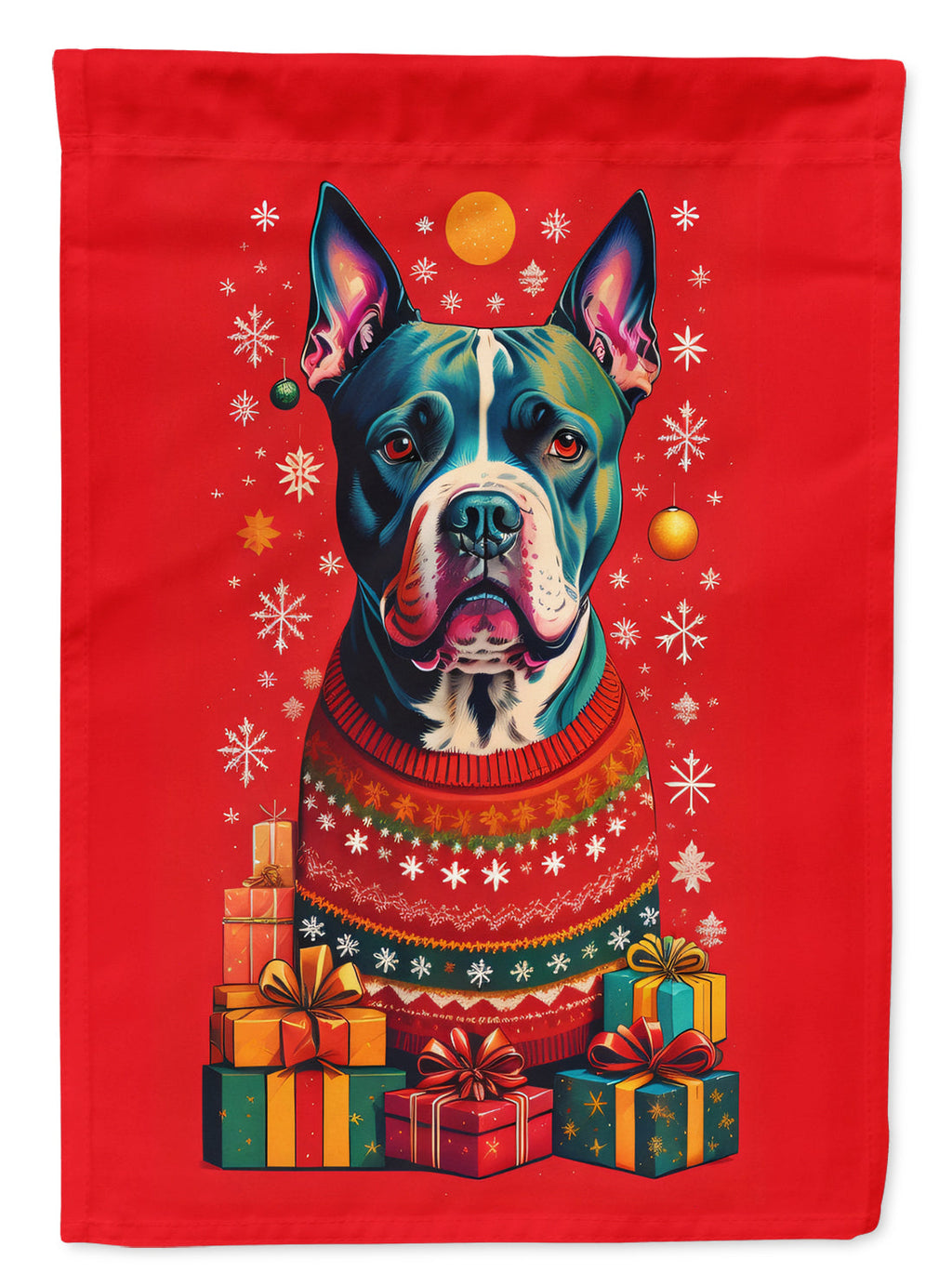 Staffordshire Bull Terrier Holiday Christmas House Flag 28x40 Porch Sleeve Pole Decorative Outside Yard Banner Artwork Wall Hanging, Polyester