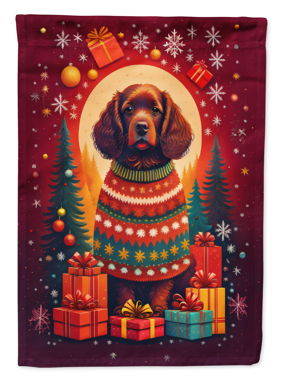 American Water Spaniel Holiday Christmas House Flag 28x40 Porch Sleeve Pole Decorative Outside Yard Banner Artwork Wall Hanging, Polyester